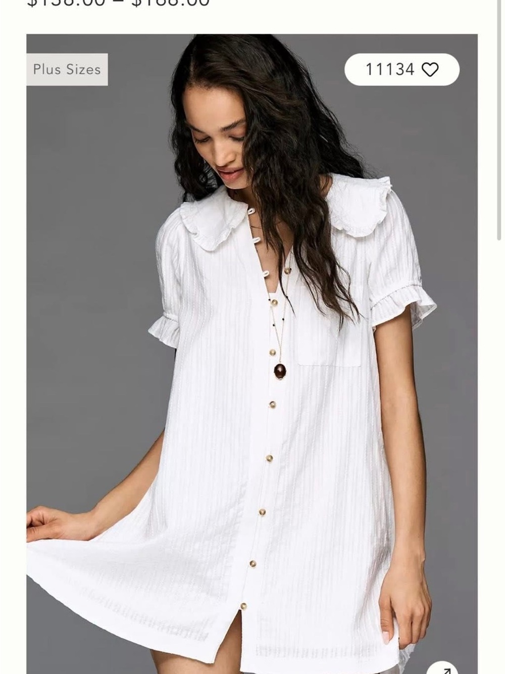 Anthropologie White Eyelet Button-Front Mini Dress with Peter Pan Collar - Picture 2 of 2